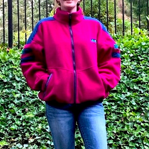 Vintage 80’s Whistler Fleece Jacket Sz L Colorful pink green blue cozy Oversized - Picture 2 of 10